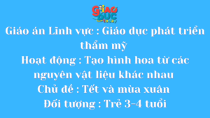 Lĩnh vực   : Giáo dục phát triển thẩm mỹ Hoạt động : Tạo hình hoa từ các nguyên vật liệu khác nhau Chủ đề      : Tết và mùa xuân Đối tượng : Trẻ 3-4 tuổi