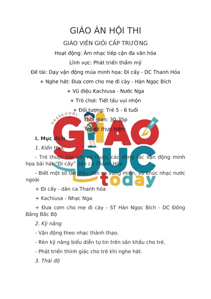 Giáo án âm nhạc đa văn hóa cho trẻ 5–6 tuổi – Đi cấy, Kachiusa