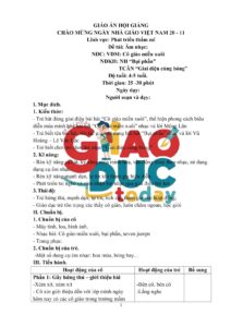 GIÁO ÁN HỘI GIẢNG CHÀO MỪNG NGÀY NHÀ GIÁO VIỆT NAM 20 – 11 Lĩnh vực: Phát triển thẩm mĩ Đề tài: Âm nhạc: NDC: VĐM: Cô giáo miền xuôi NDKH: NH “Bụi phấn” TCÂN “Giai điệu cùng bóng” Độ tuổi: 4-5 tuổi.