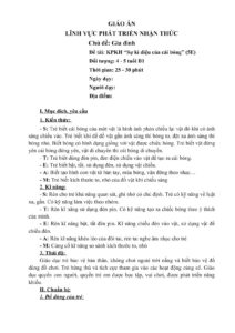 GIÁO ÁN  LĨNH VỰC PHÁT TRIỂN NHẬN THỨC            Chủ đề: Gia đình              Đề tài: KPKH “Sự kì diệu của cái bóng” (5E)              Đối tượng: 4 – 5 tuổi