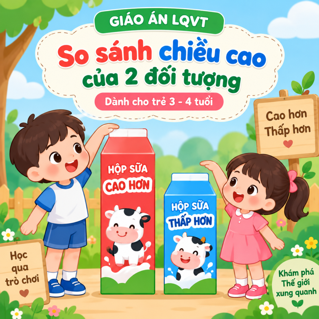 Giáo án LQVT: So sánh chiều cao của 2 đối tượng cho trẻ 3–4 tuổi