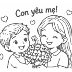 Tranh tô màu 20/10 cho bé tặng bà, mẹ và cô giáo