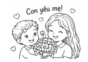 Tranh tô màu 20/10 cho bé tặng bà, mẹ và cô giáo